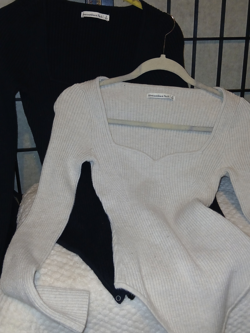 Abercrombie & Fitch Women’s Ribbed Square-Neck Sweater - 1 Cream &1 Black